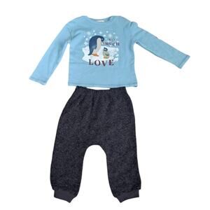NWT Peek Girl  Penguin Outfit Sweatshirt Top Jogger Pant Navy Blue 6-12 Months